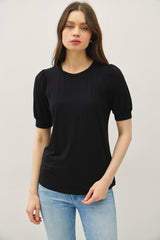 Black Puff Sleeve Basic Top