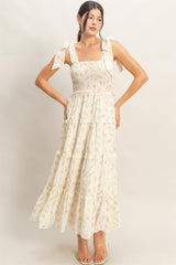 Yellow Floral Smocked Tiered Maternity Maxi Dress