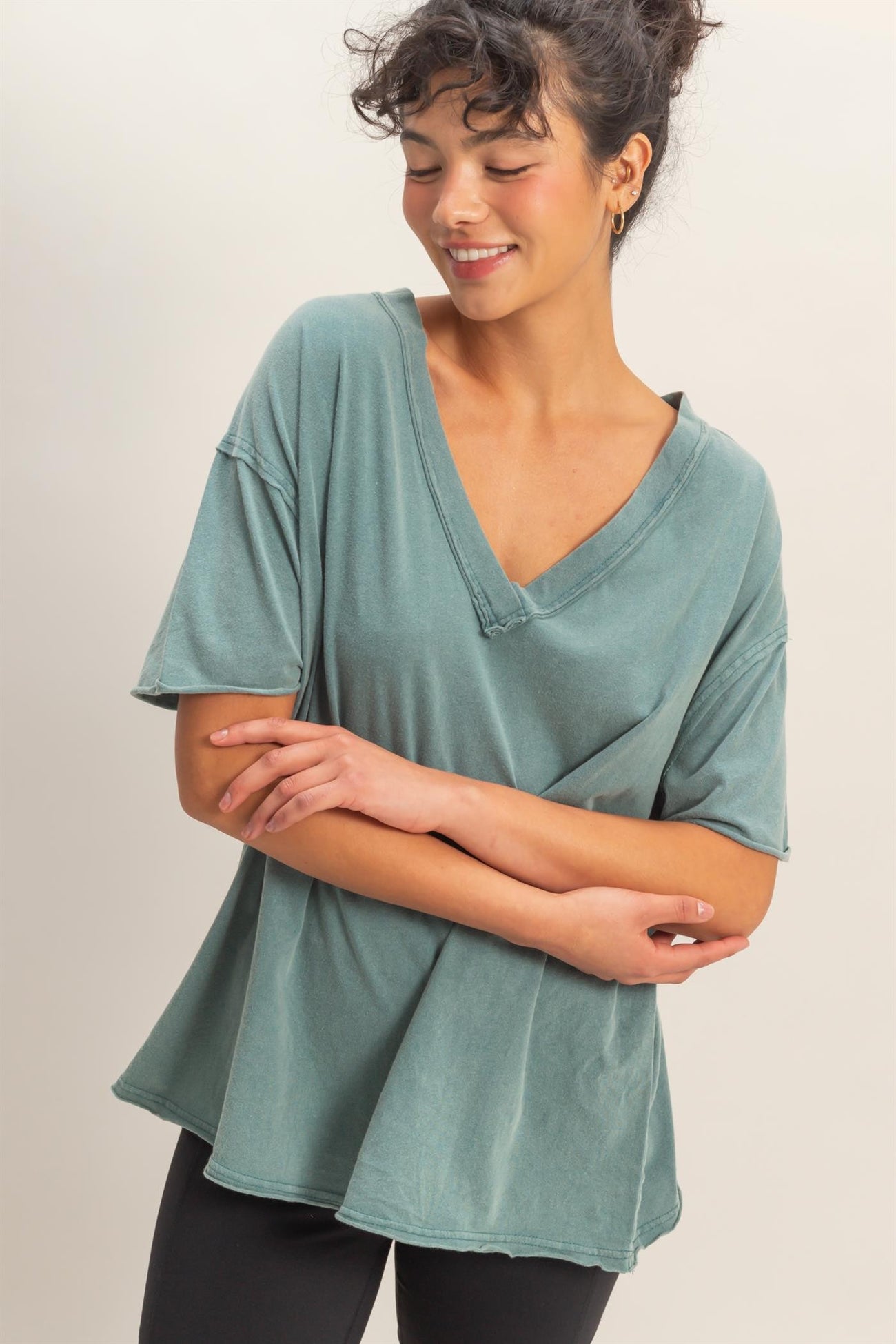 Teal Washed V-Neck Oversized Maternity Tee