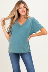 Teal Washed V-Neck Oversized Maternity Tee
