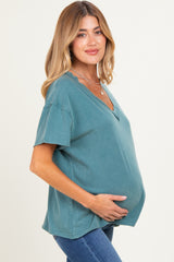 Teal Washed V-Neck Oversized Maternity Tee