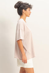 Beige Washed V-Neck Oversized Tee