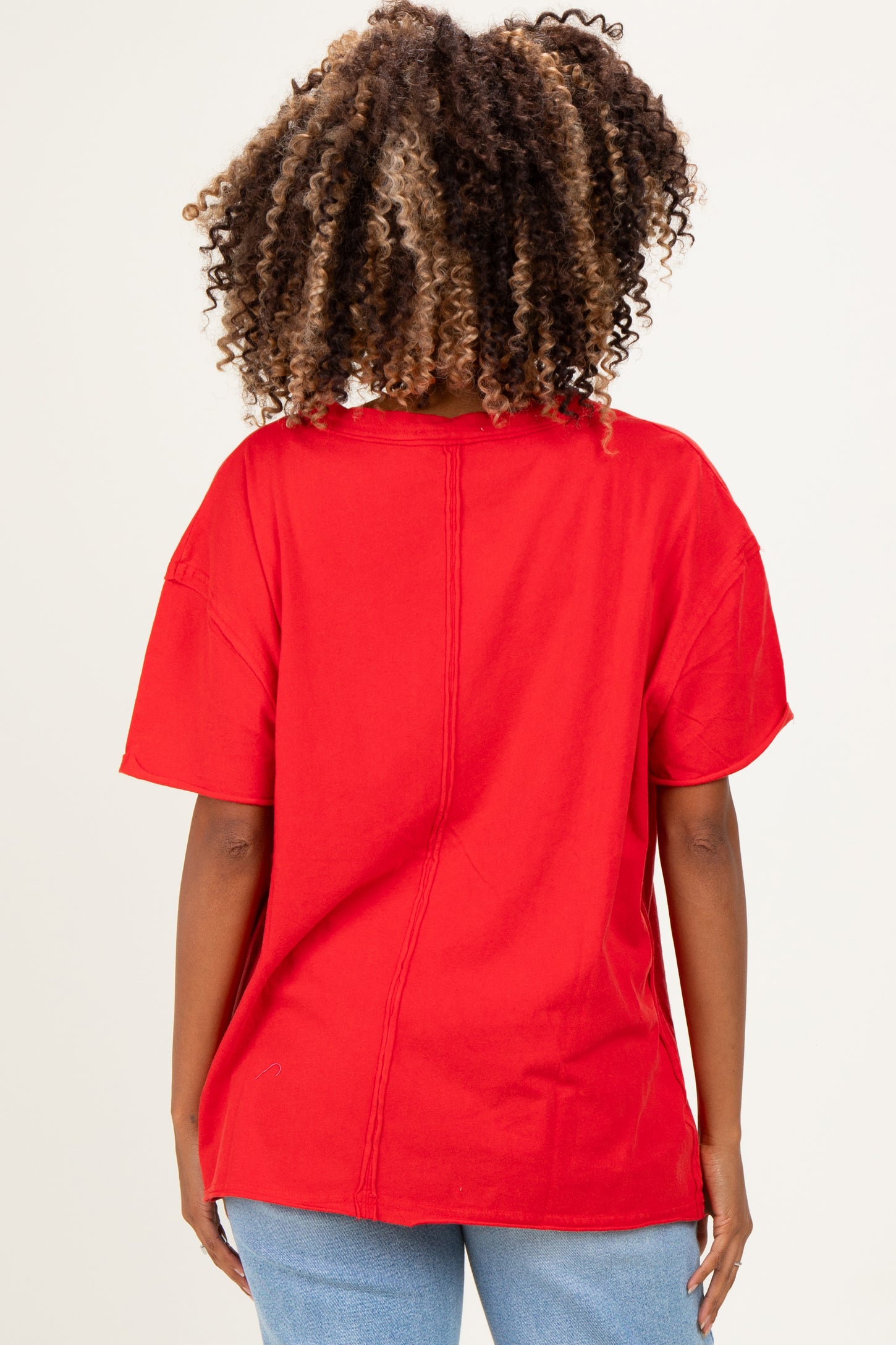 Red Washed V-Neck Oversized Maternity Tee