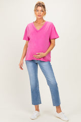 Fuchsia Washed V-Neck Oversized Maternity Tee