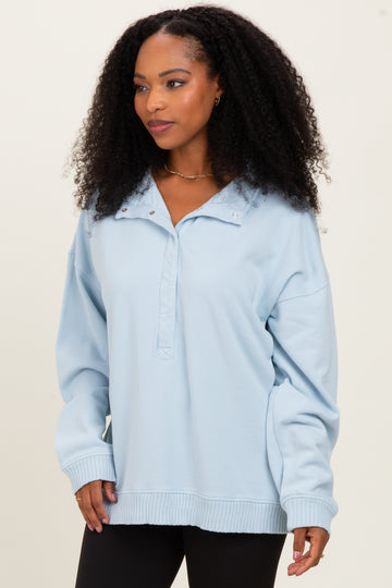 Light Blue Snap Collar Oversized Sweatshirt