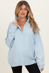 Light Blue Snap Collar Oversized Maternity Sweatshirt
