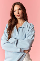 Light Blue Snap Collar Oversized Sweatshirt