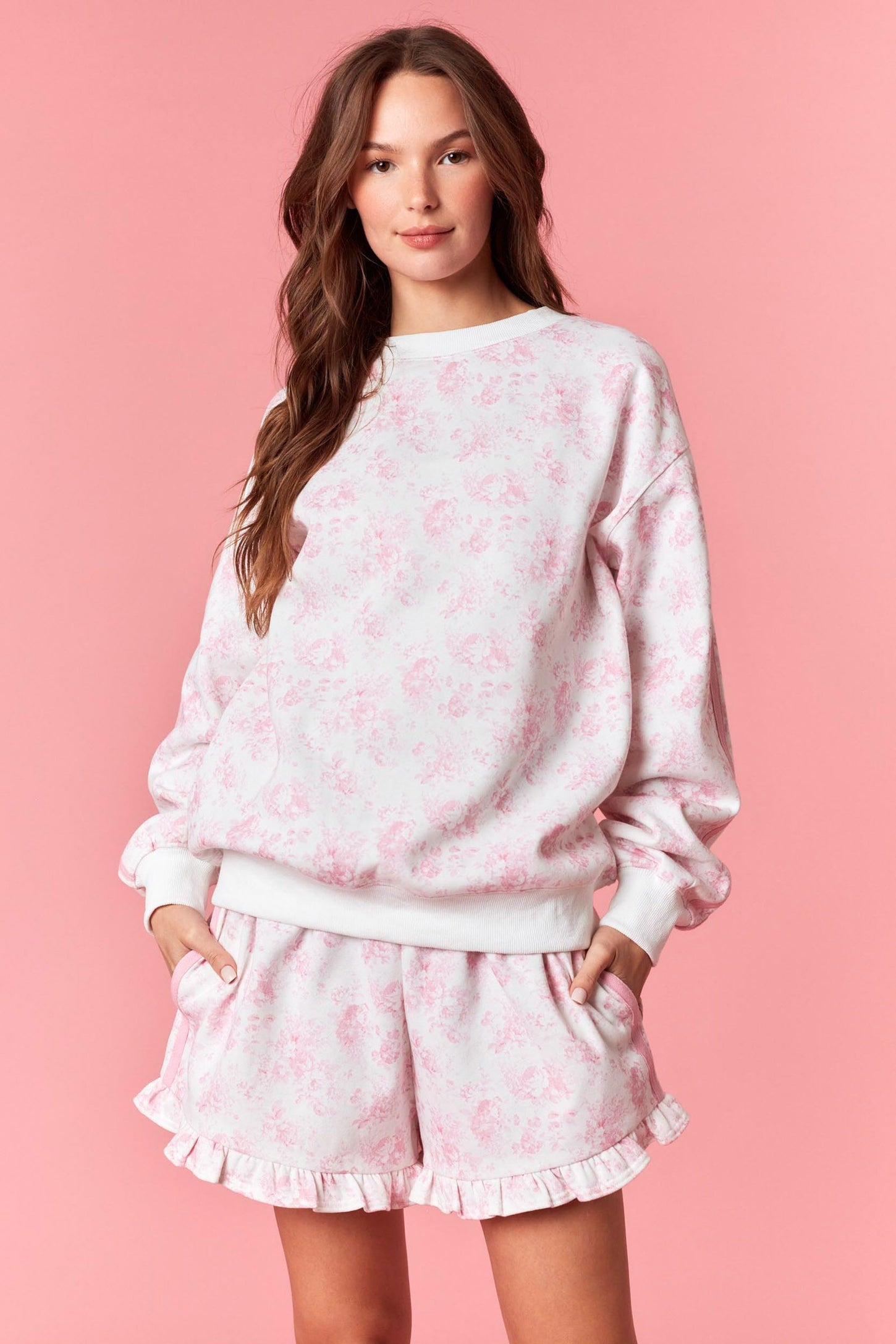 Light Pink Floral French Terry Maternity Sweatshirt