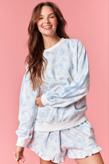 Light Blue Floral French Terry Maternity Sweatshirt