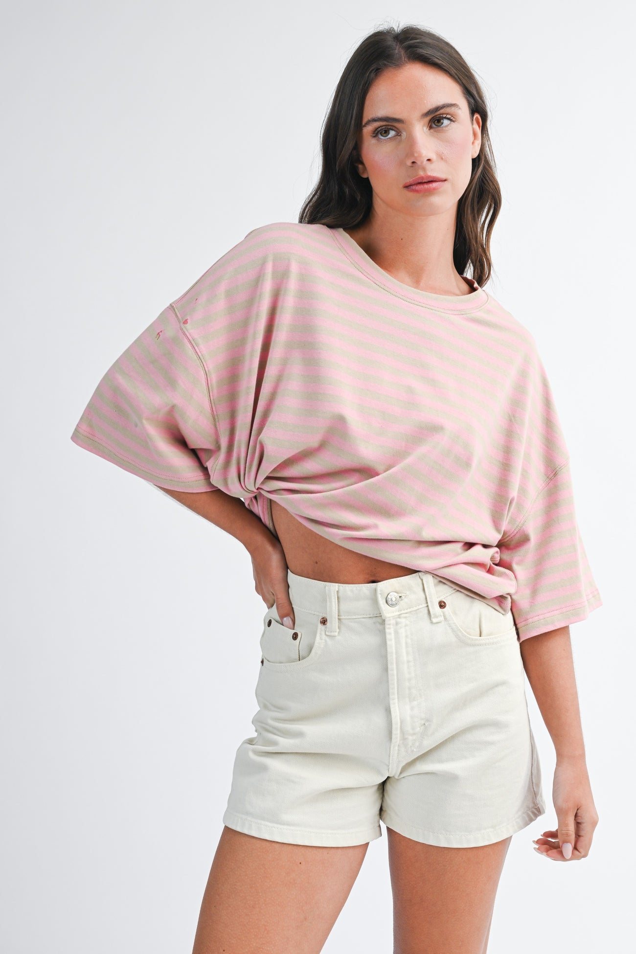 Oat Oversized Striped Maternity Boyfriend Tee