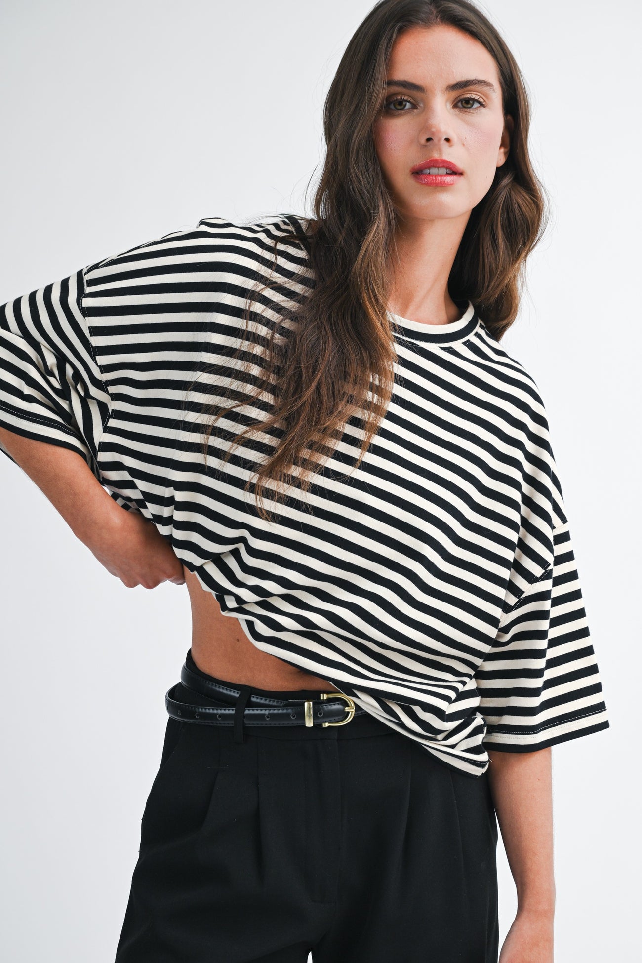 Ivory Oversized Striped Maternity Boyfriend Tee