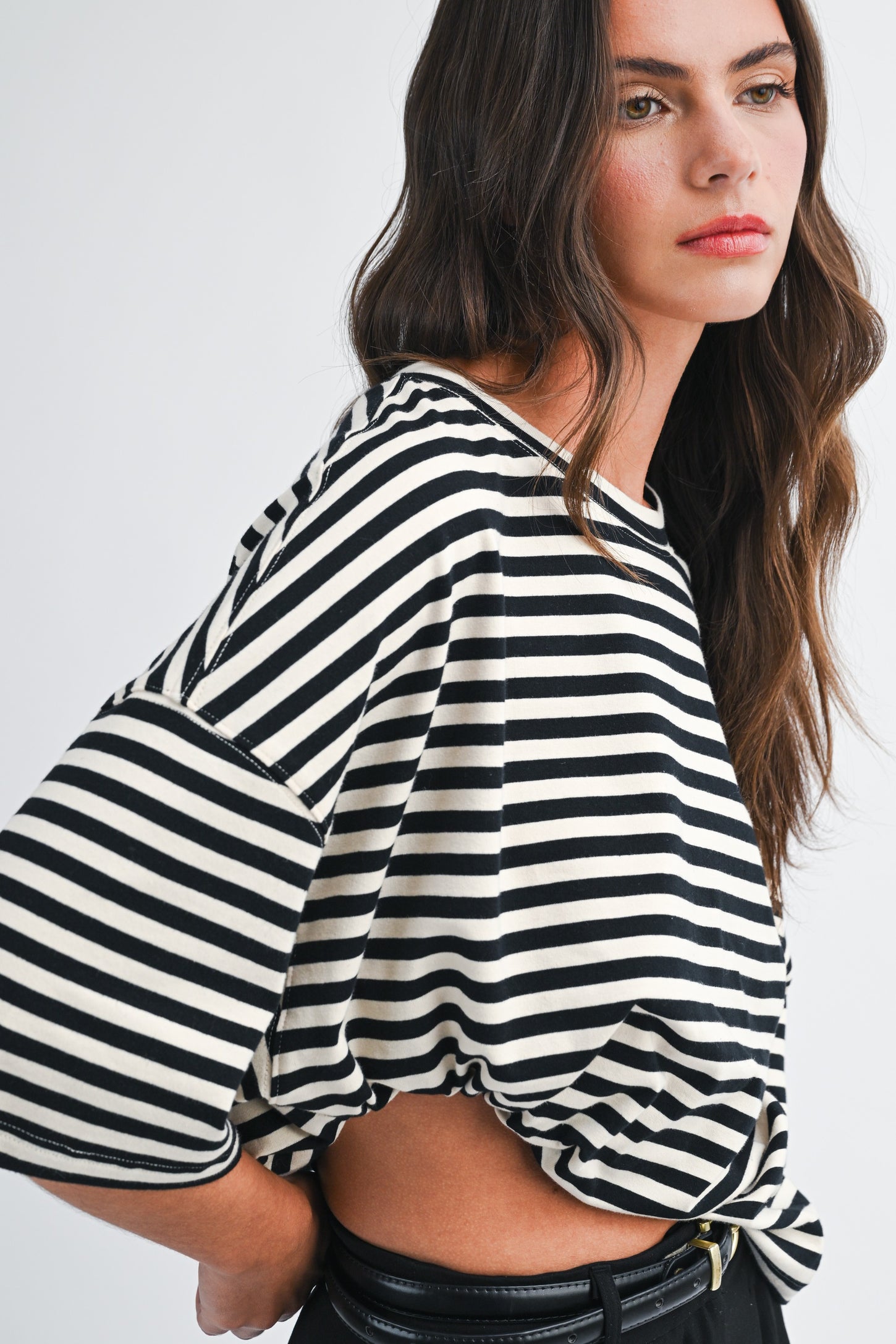 Ivory Oversized Striped Boyfriend Tee