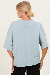 Light Blue Raw Cut Edge Maternity Boxy Tee