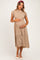 Mocha Mock Neck Flutter Sleeve Smocked Maternity Maxi Dress