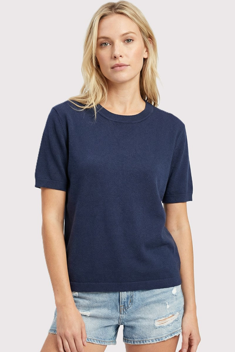 Navy Short Sleeve Basic Knit Top