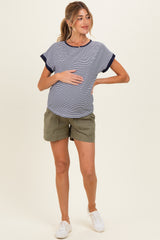 Navy Pinstripe Contrast Trim Maternity Top