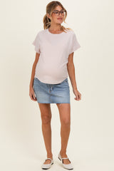 Beige Striped Short Sleeve Maternity Top