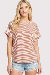 Copper Striped Short Sleeve Maternity Top
