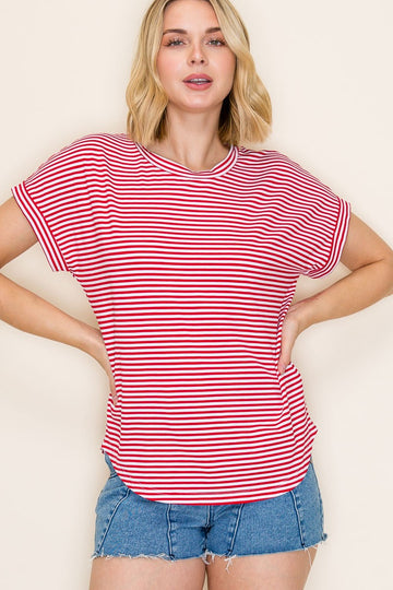 Red Striped Short Sleeve Top