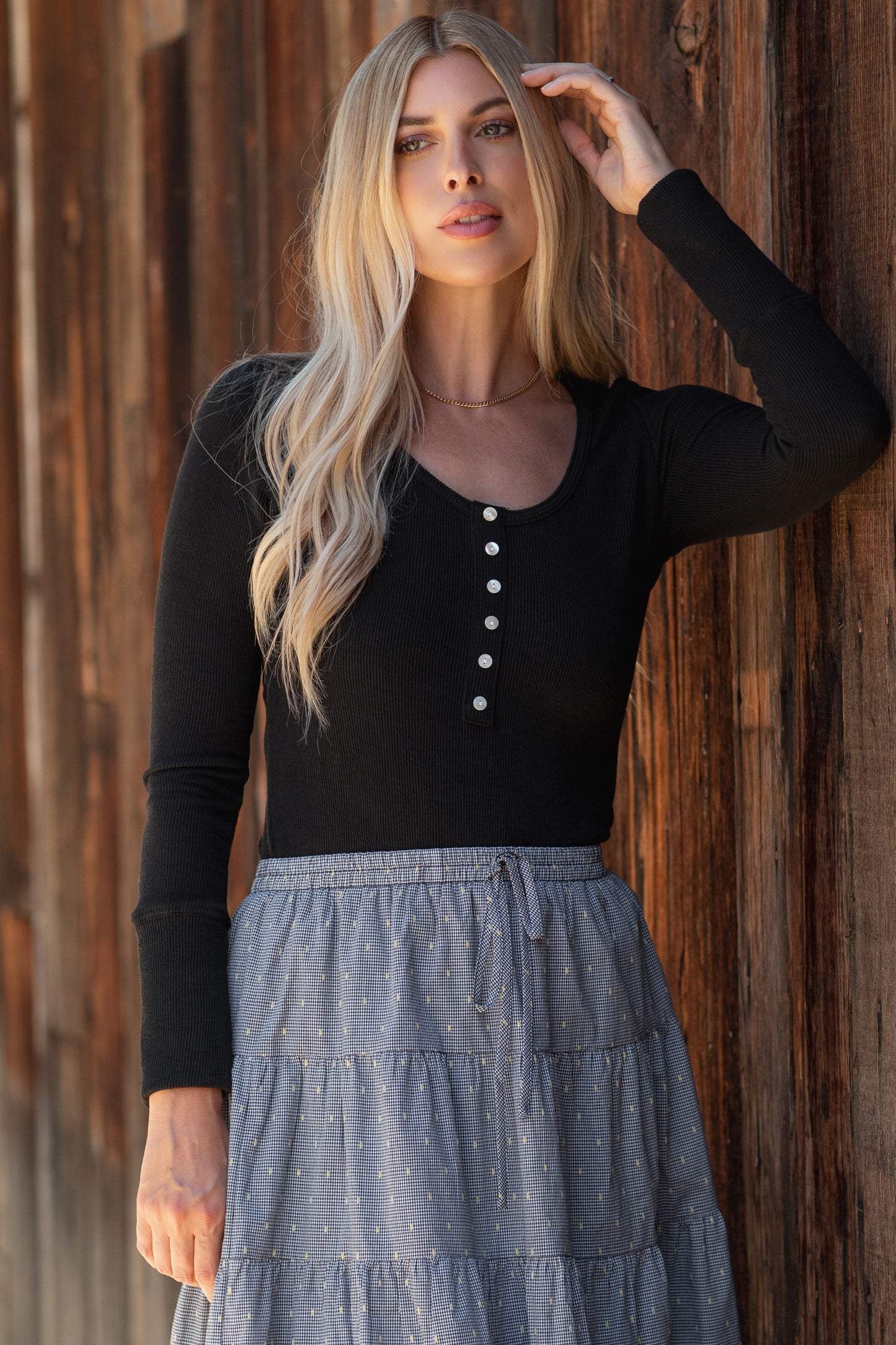 Black Ribbed Henley Maternity Top