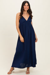 Navy V-Neck Open Back Maternity Maxi Dress