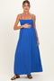 Capri Blue Pom Pom Strap Smocked Maternity Maxi Dress