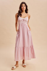 Pink Lace Accent Maternity Maxi Dress