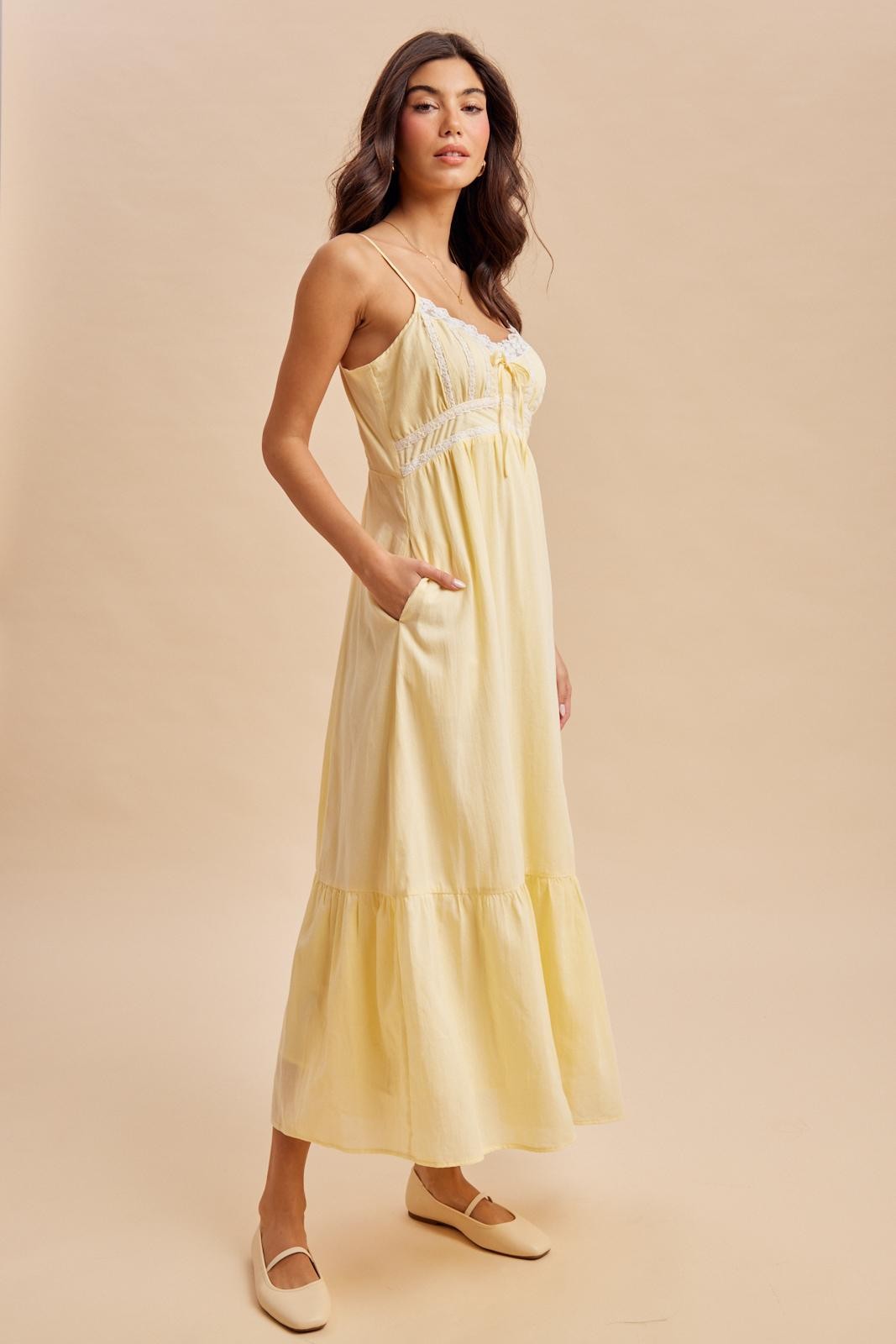 Lemon Lace Accent Maxi Dress