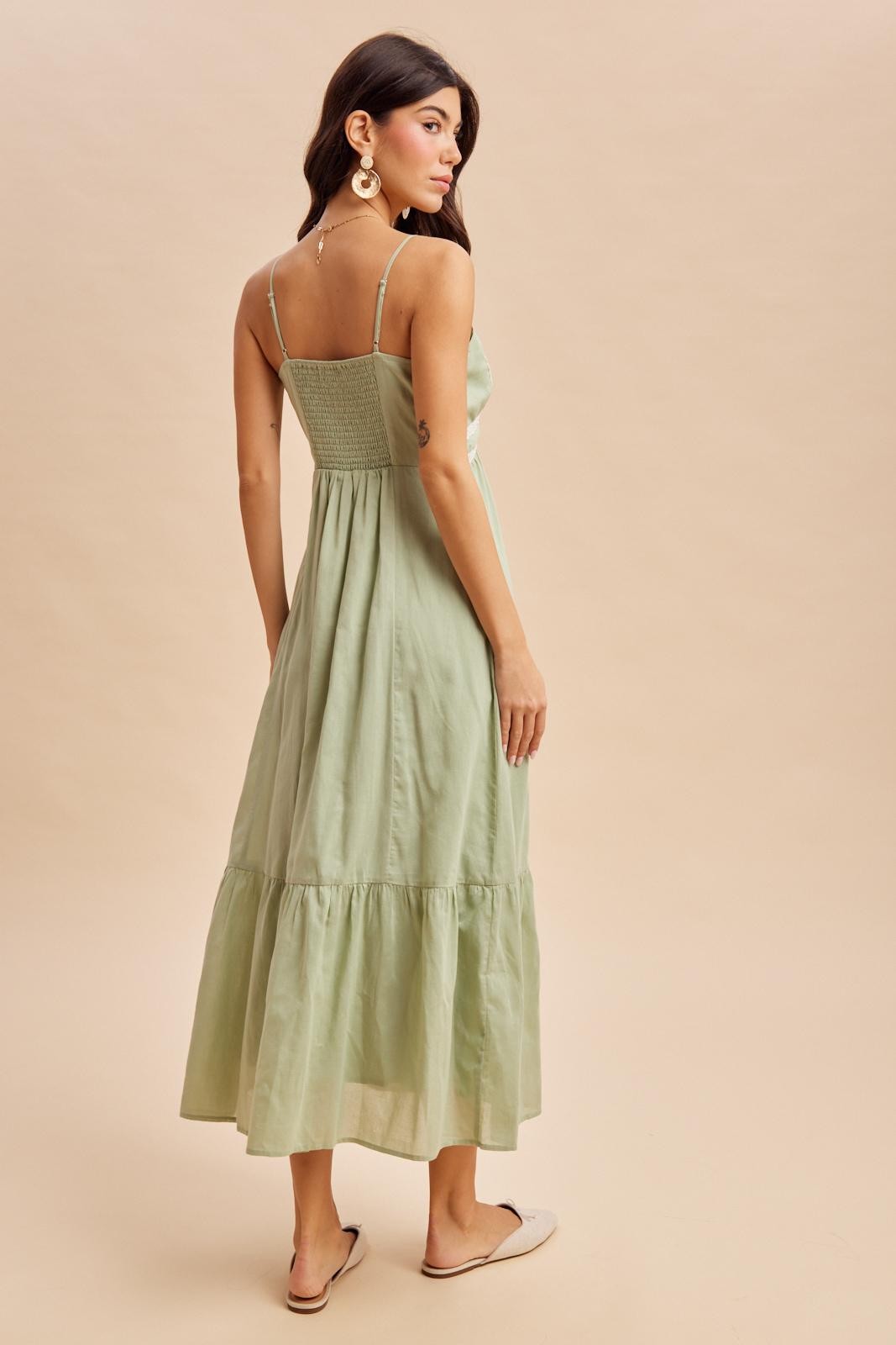 Moss Green Lace Accent Maxi Dress