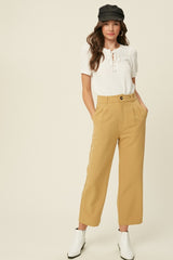 Ivory Waffle Knit Lace-Up Top