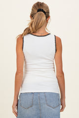 White Stitch Detail Maternity Sleeveless Top