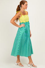Kiwi Striped Colorblock Scallop Detail Midi Dress