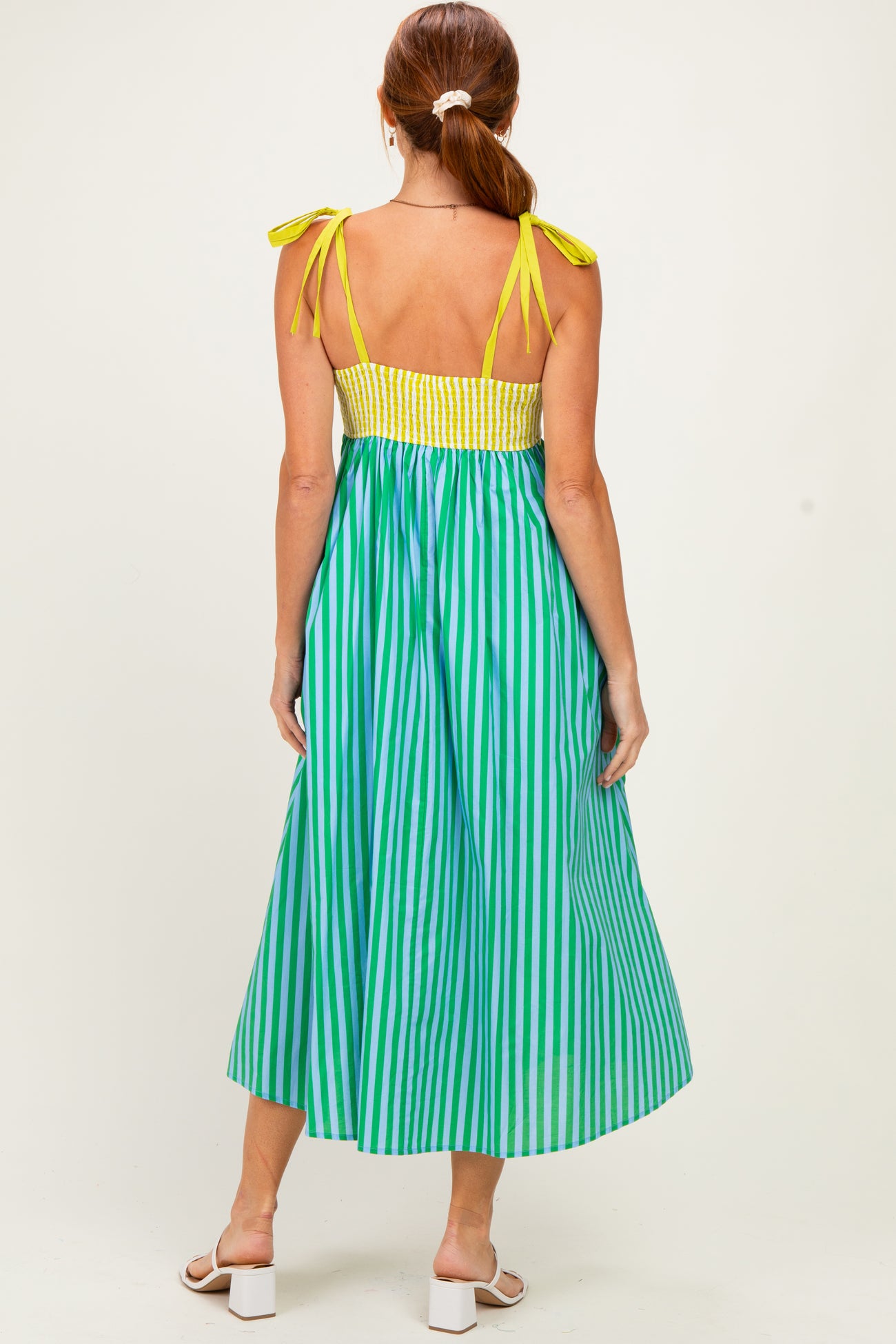 Kiwi Striped Colorblock Scallop Detail Midi Dress