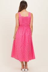 Pink Polka Dot Sleeveless Maternity Midi Dress