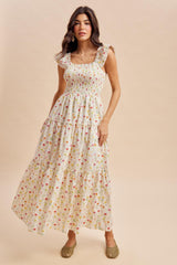 Cream Floral Smocked Maternity Maxi Dress