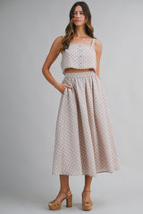 Mauve Polka Dot Crop Tank Midi Skirt Set