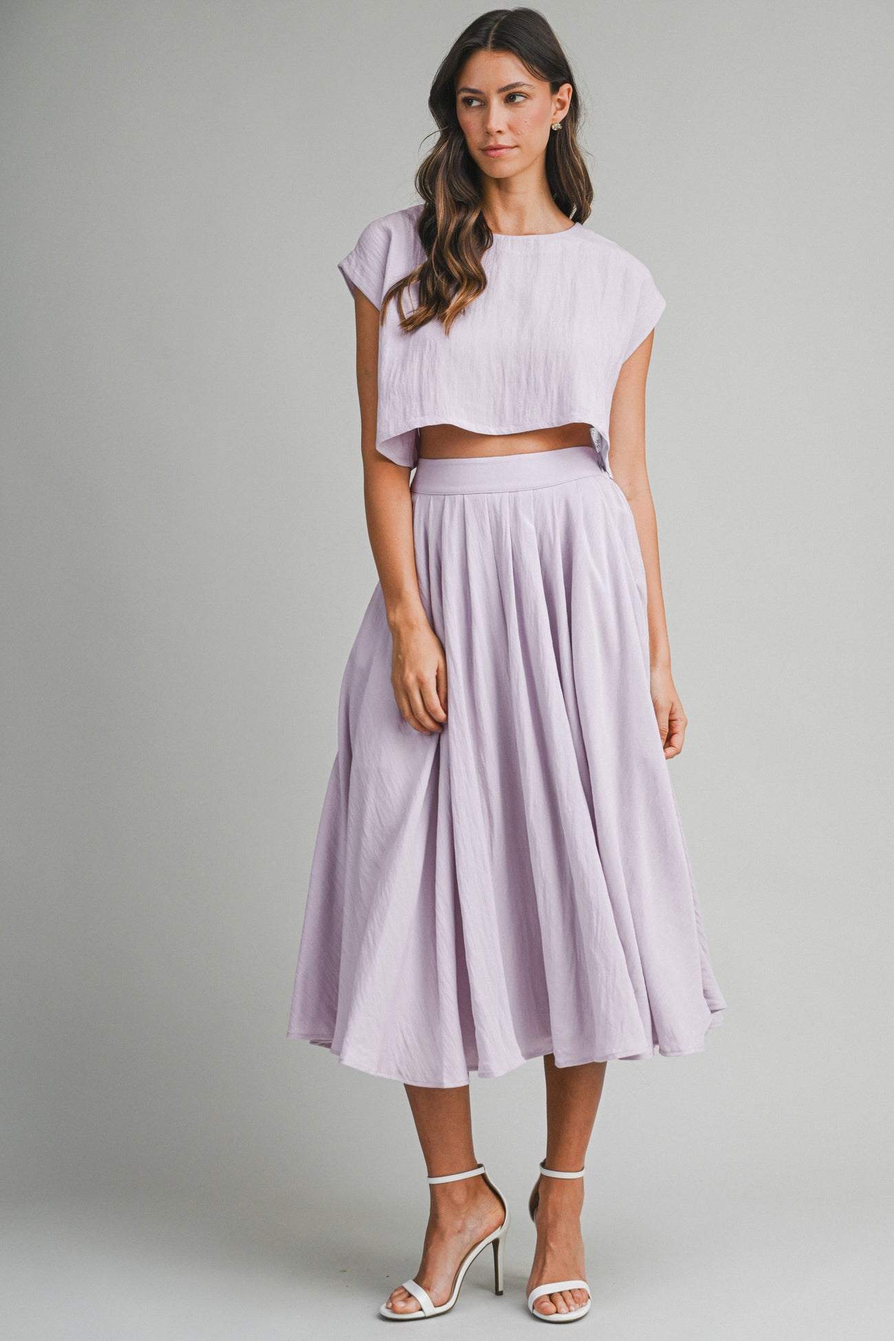 Dusty Lavender Crop Top Midi Skirt Set