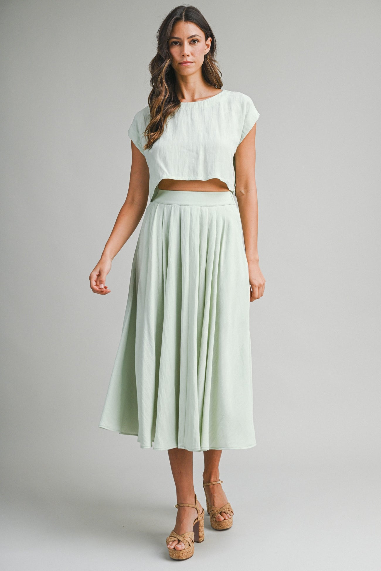 Sage Crop Top Midi Skirt Maternity Set