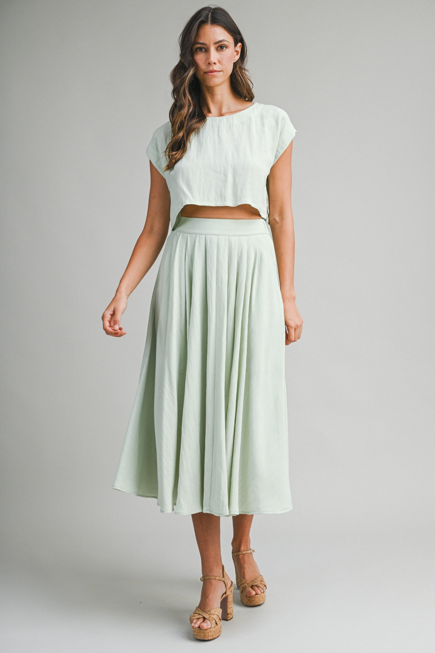 Sage Crop Top Midi Skirt Maternity Set