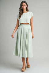 Sage Crop Top Midi Skirt Maternity Set