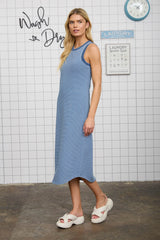 Blue Striped Sleeveless Midi Tank Dress