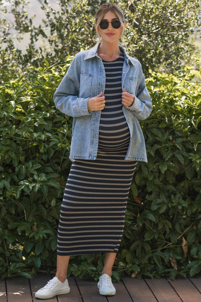 Light Denim Oversized Maternity Shirt Jacket