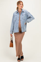 Light Denim Oversized Maternity Shirt Jacket
