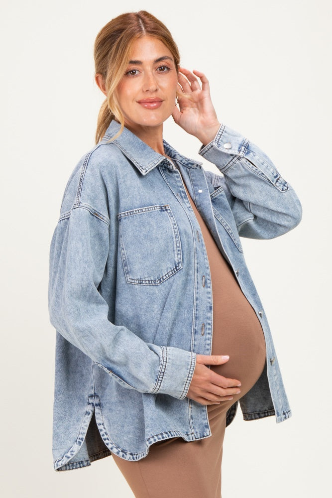 Light Denim Oversized Maternity Shirt Jacket