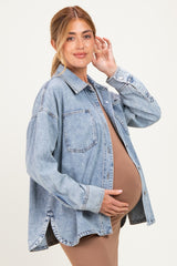 Light Denim Oversized Maternity Shirt Jacket