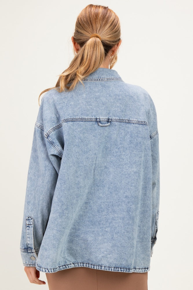 Light Denim Oversized Maternity Shirt Jacket