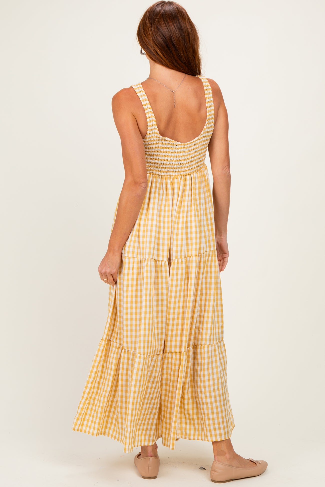 Yellow Gingham Sleeveless Tiered Maxi Dress
