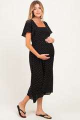 Black Polka Dot Smocked Maternity Midi Dress