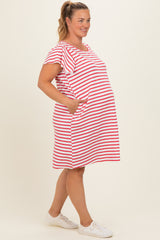Red Striped Flutter Sleeve Maternity Plus T-Shirt Dress