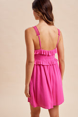 Hot Pink Embroidered Ruffle Accent Romper